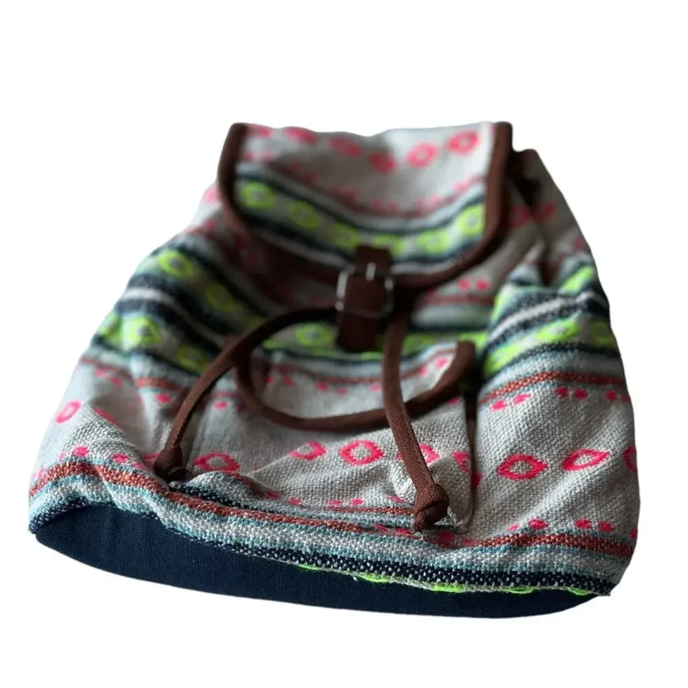 Boho Mini Backpack, Aztec Pattern Drawstring Bag, Festival - Picture 4 of 6